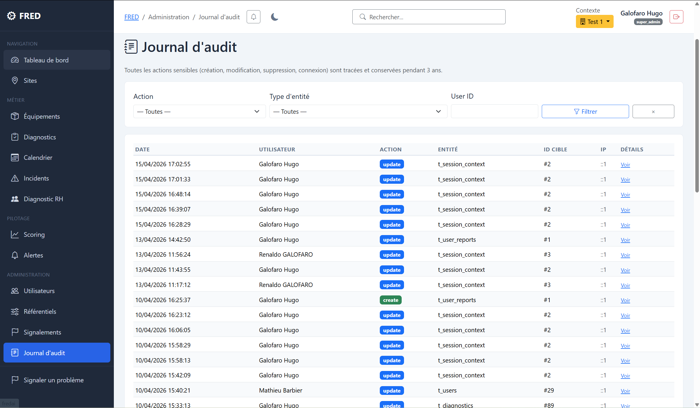 Journal d'audit FRED